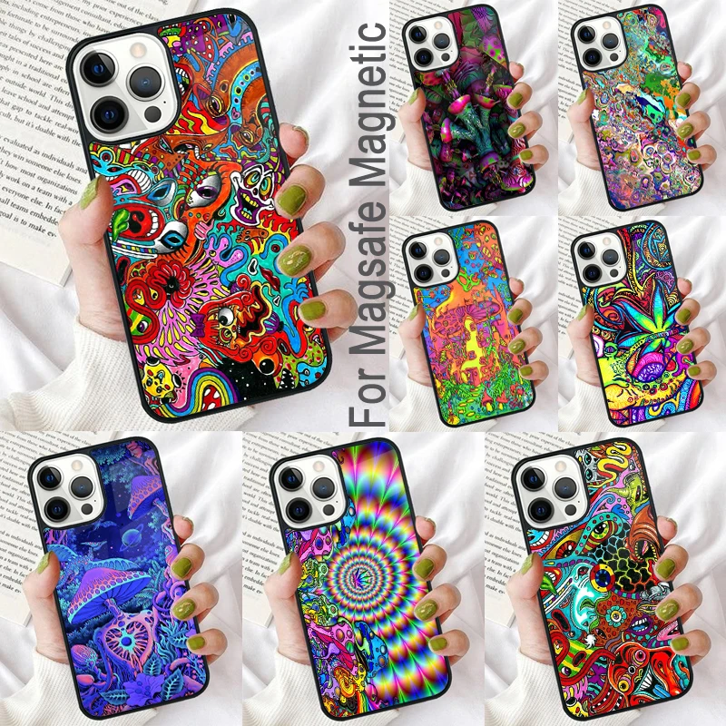 Magic Trippy Mushroom Psychedelic Magnetic Soft Phone Case for iPhone 16 Promax 15 Pro 13 14 Plus 11 12 Mini MagSafe Coque