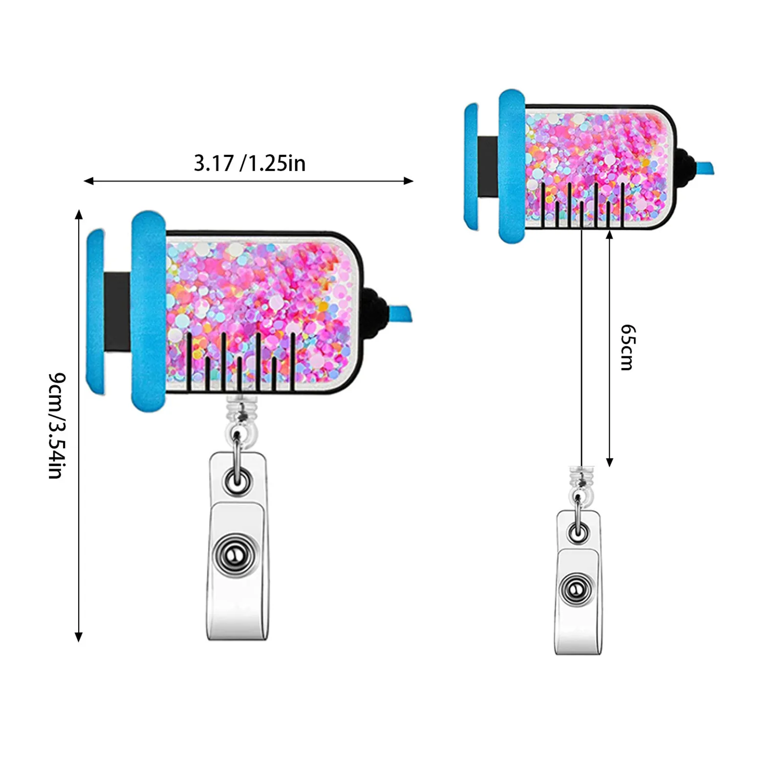 Diseño de insignia retráctil para médicos y enfermeras, carrete de insignia de inyector de arena movediza, soporte de identificación con cocodrilo giratorio 360, soporte de nombre