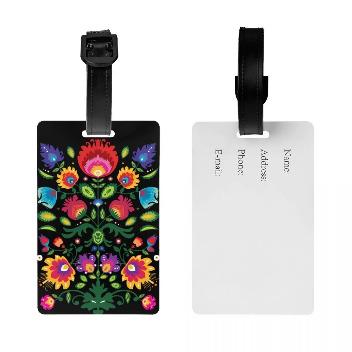 Etiqueta de equipaje Floral folclórico de esmalte personalizado con tarjeta de nombre, cubierta de privacidad artística de flores de Polonia, etiqueta de identificación para bolsa de viaje, Maleta