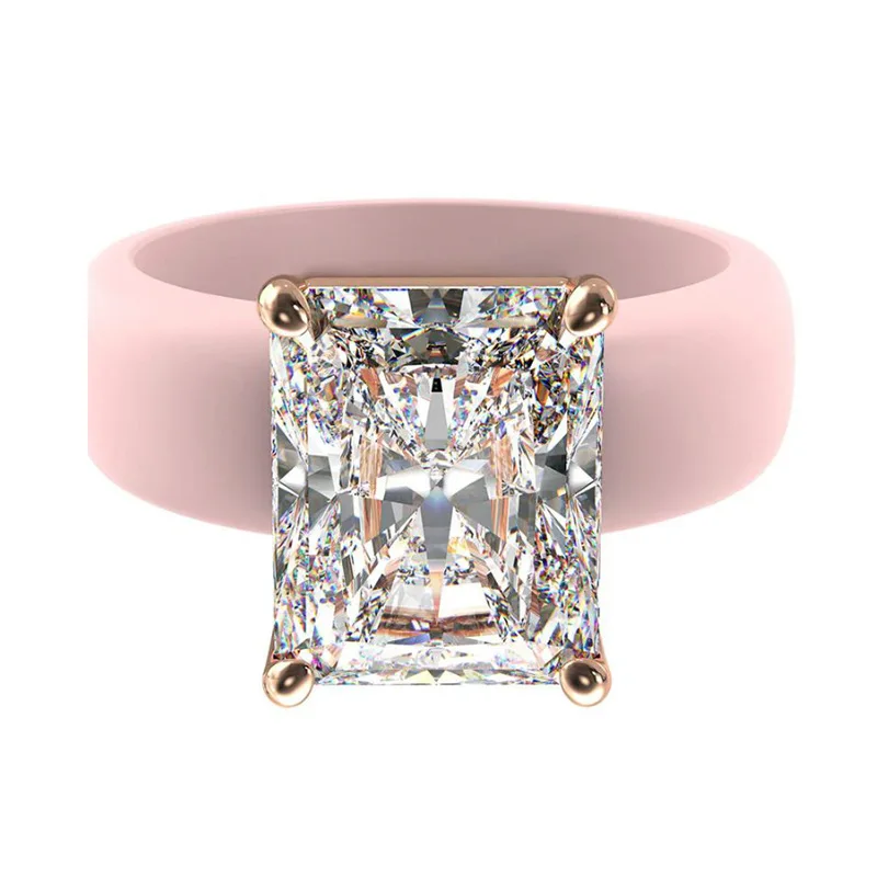 Anillo de silicona con circonita cuadrada, estilo femenino, tendencia de moda, anillo geométrico abierto para el dedo índice