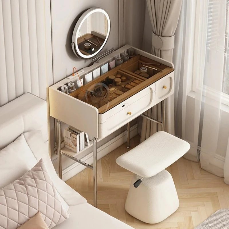 

Cream Style Dresser Small Mini 60cm Bedroom Dresser Mirror with Light Makeup Table