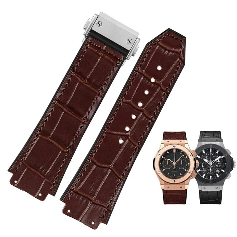 

Suitable for Hengbao Yubo watch Big Bang strap stainless steel men's new real leather rubber strap 26 * 19mm Black Brown