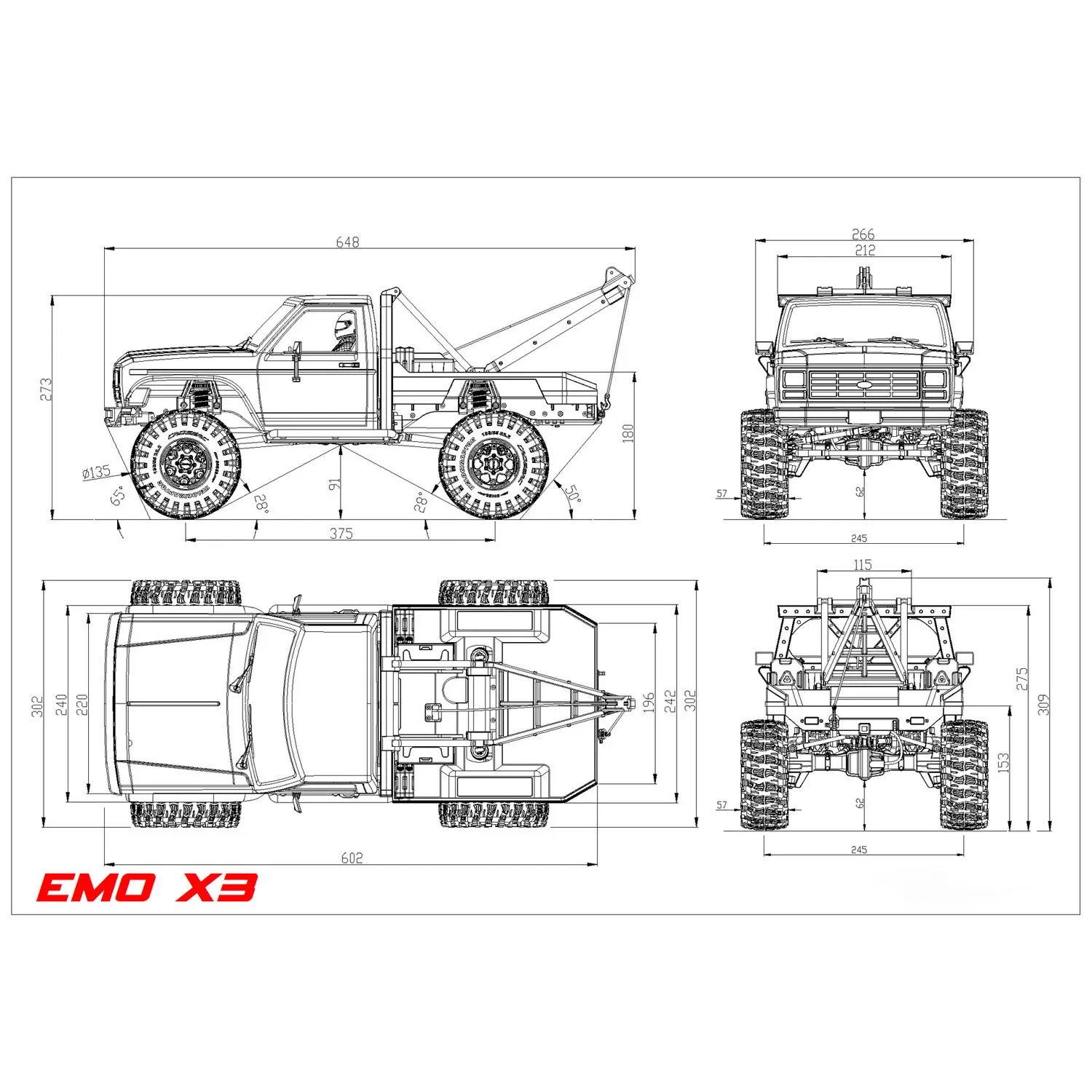 1/8 4WD CORSSRC EMO X3 RC Samochód ratunkowy 4x4 Zdalnie sterowany model gąsienicowy Elektryczne pojazdy terenowe Zabawki Radio Silnik Światła