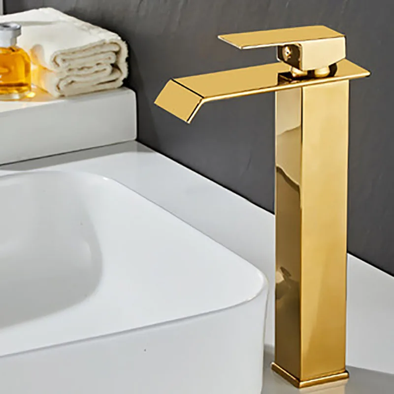 Bathroom Sink Faucets Plated Square Stainless Steel Bathroom Basin Faucet Square Vanity Sink Mixer Hot & Cold Lavotory Tap