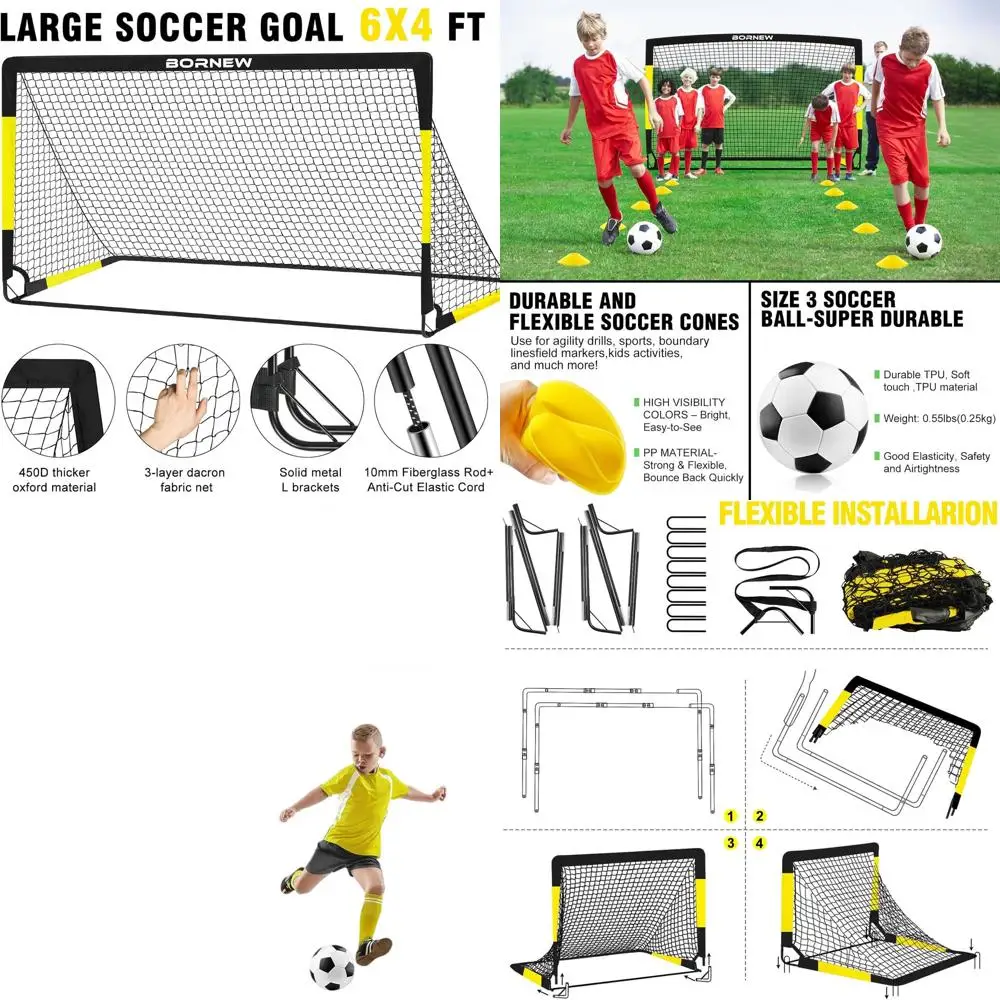 

Portable Soccer Goals for Kids and Toddlers - 2 Sets of 7x5 or 6x4, Training Equipment with Soccer Ball, Ideal for Ages 3-16