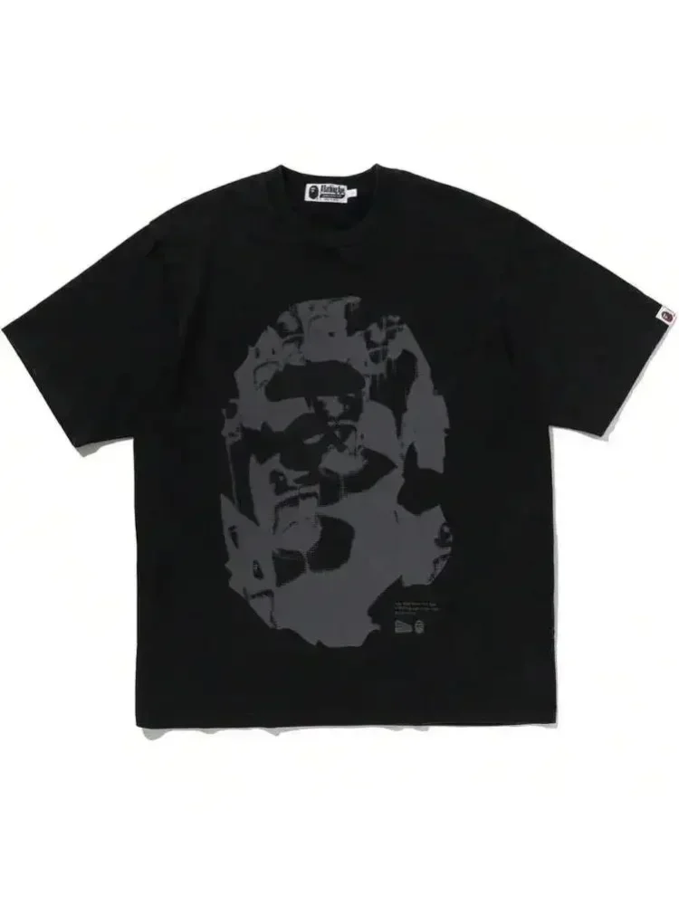 Unisex Solid Black Oversized APE Head Print Cotton Tee Men Women Short Sleeve Keep Calm & B.APE On