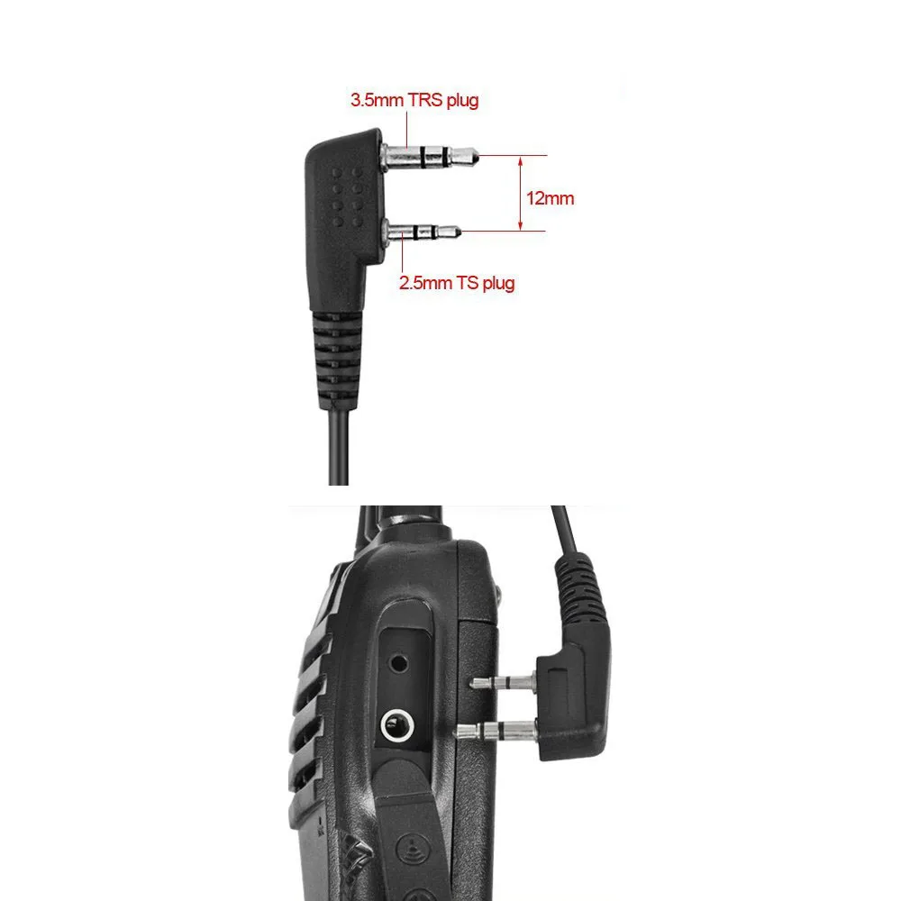 Fones de ouvido para Walkie Talkie, fone de ouvido para transceptor, tubo de ar, fone de ouvido PTT 2 pinos, para Kenwood Baofeng UV 5R