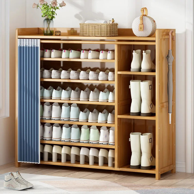 Shoe rack household economy indoor simple multi-layer storage solid wood door dustproof shoe cabinet