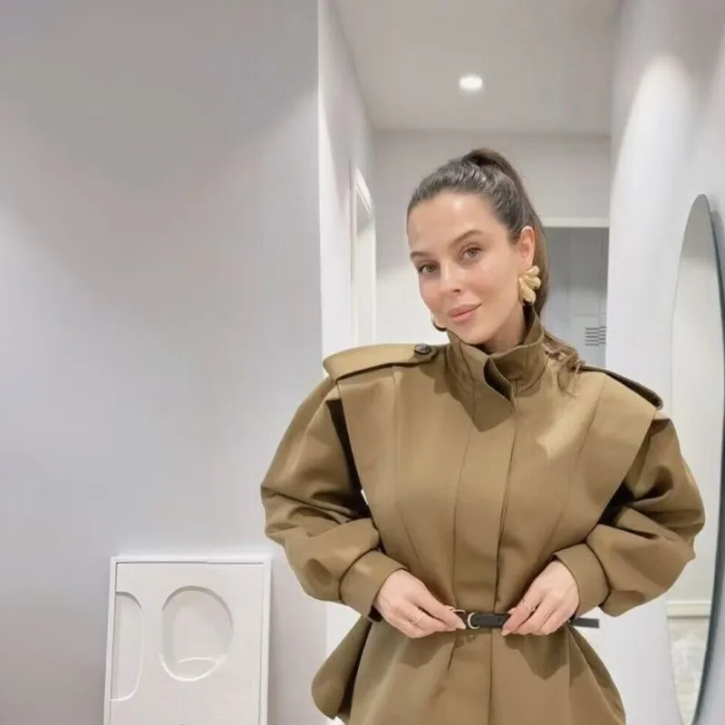 Women's Windbreaker Autumn New Stand Neck Long Sleeves With Belt Trench Casual Female Simple Commute Outerwear Fashion Tops