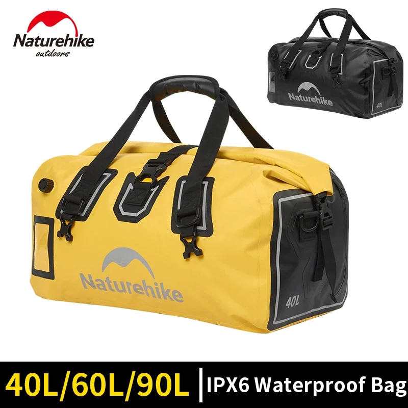 Naturehike IPX6 Waterproof Bag 40L 60L 90L Motorcycle Tail Bag Outdoor Camping Travel Luggage Carrier Portable Trunk Storage PVC