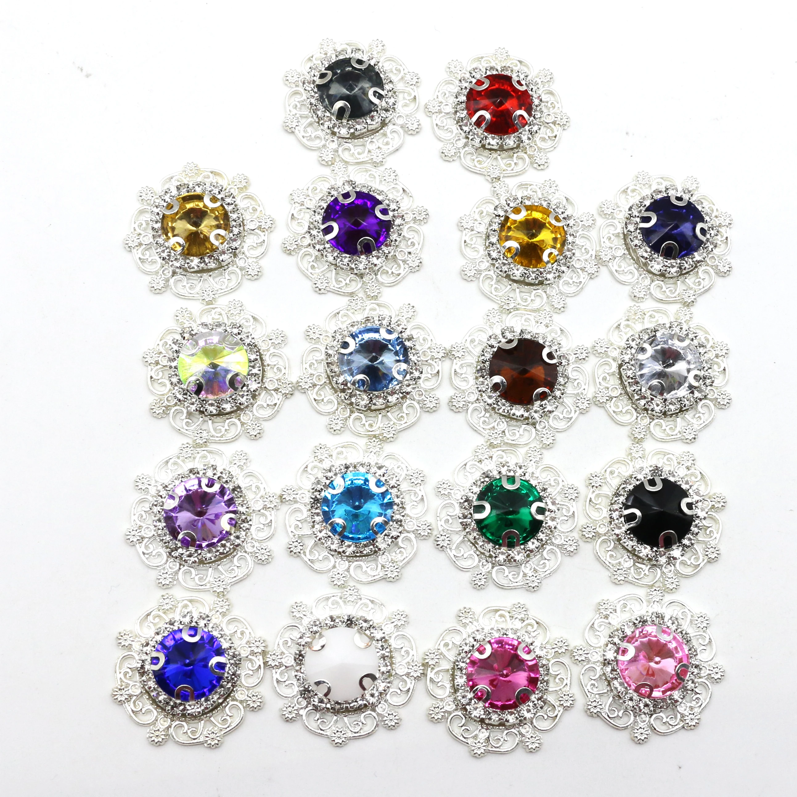 Multicolor Crystal Rhinestone Flower Connector Charms 2.7cm, 5Pcs/Pack Double Loops Links for Jewelry Craft Decoration
