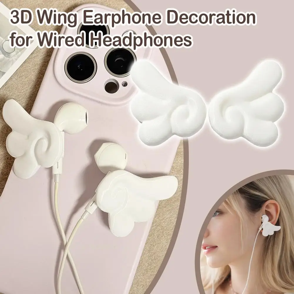 Cute 3D Angel Wings Earphone Decorations Universal Wired Headphone Ornaments Lightweight Earbuds Decor Accessories