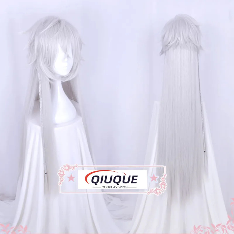 Black Butler Kuroshitsuji Under Taker Wigs Undertaker 110cm Long Silver Color Heat Resistant Hair Cosplay Costume Wig + Wig Cap