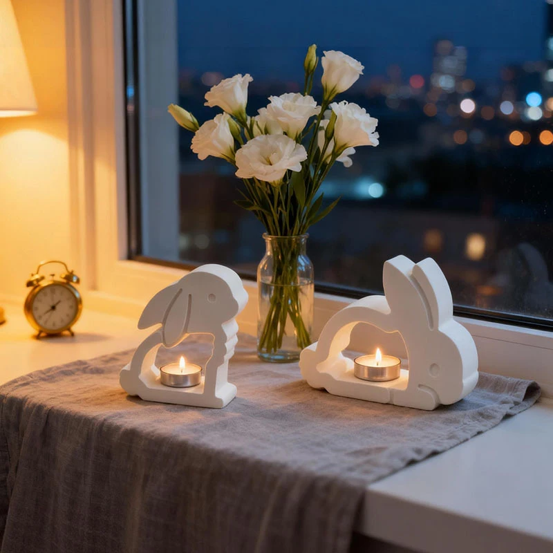 Easter Rabbit Candle Holder Molds, Cute Rabbit Shape Tealight Mold, Hollow Out Easter Bunny Candlestick Silicone Mold - view 5