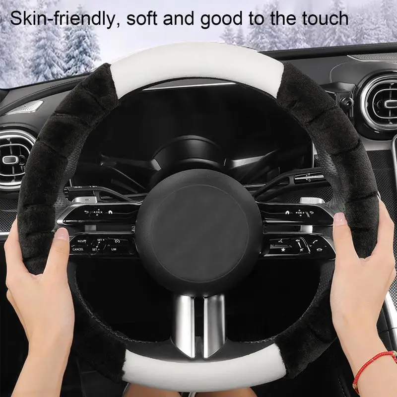 Car Steering Wheel Cover Plush Winter Warm Steering Wheel Protector Car Decoration 38cm/14.96inch Anti-Slip Car Interior
