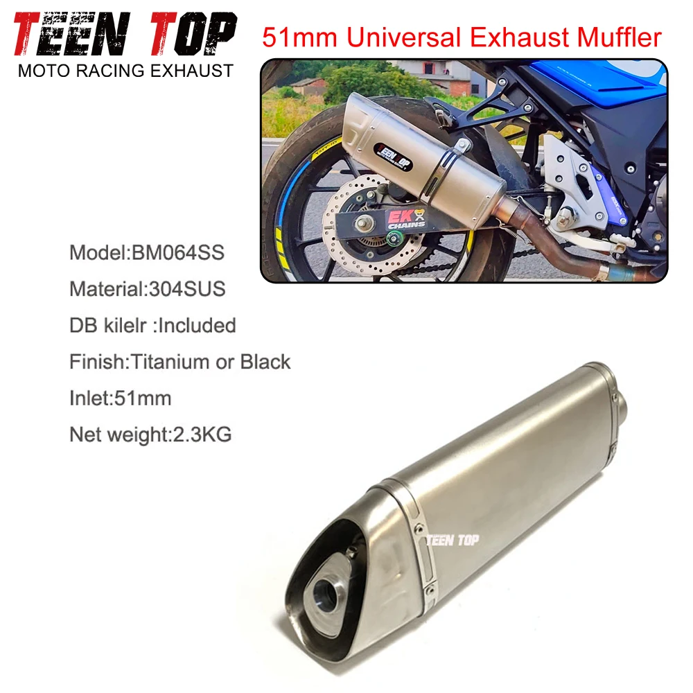 51mm Universal Exhaust Muffler Stainless Steel Motorcycle Escape DB Killer For Ninja650 CB400 450MT CBR650R Racing Muffler view 2