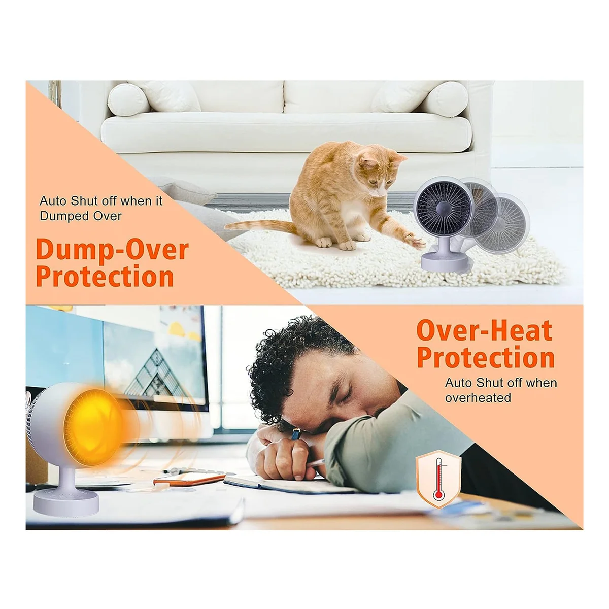 Мини-обогреватель AA96, космический обогреватель, настольный обогреватель 500 Вт для офиса, 160 г. °   Боковая автоматическая качающаяся 3 передачи, регулируемая, керамическая вилка PTC европейского стандарта