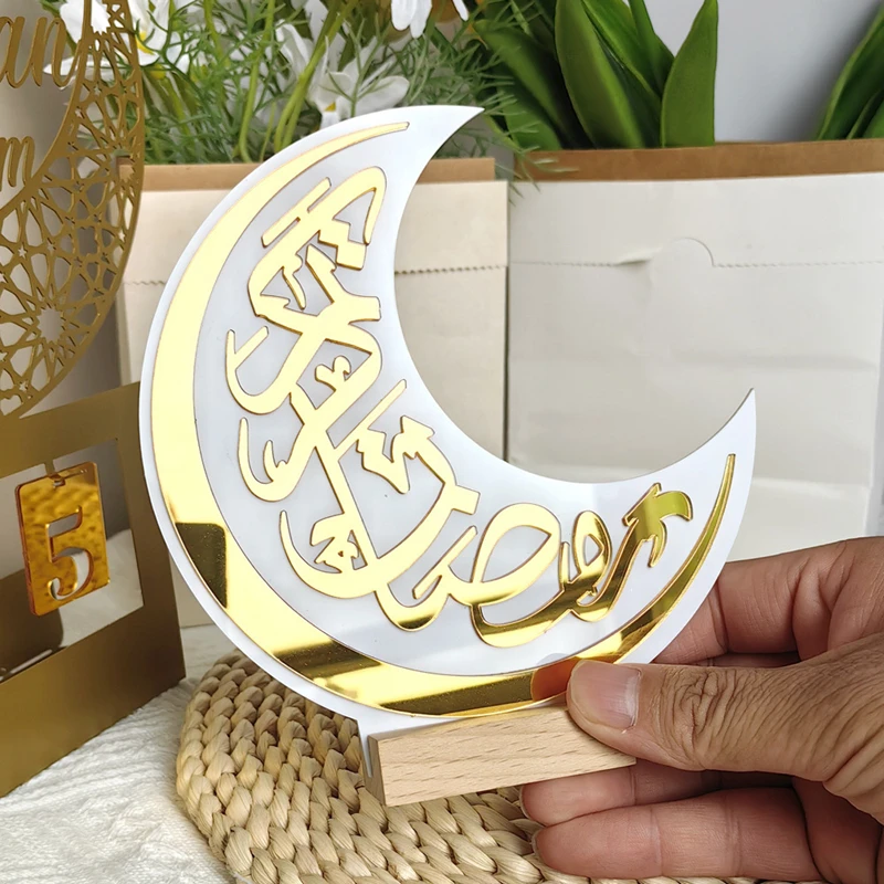 Muslim Acrylic Moon Ornaments 2025 Ramadan Kareem Decoration for Home Table Eid Mubarak Islamic Festival Party Gifts Supplies