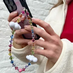 HERLOOK White Clouds Phone Charm Kolorowe koraliki z żywicy Sznurek do telefonu Korea Fashion Pasek do telefonu komórkowego Akcesoria Biżuteria dla kobiet