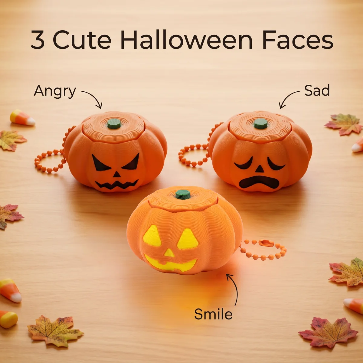 1pc Mini Pumpkin Head Fidget Charm, Eco-Friendly PLA 3D Printed Halloween Style Tactile Decompression Backpack Decor Keychain