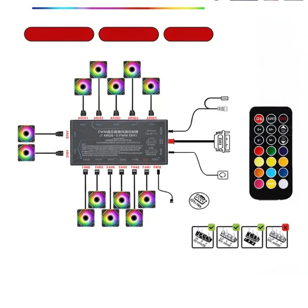 PWM Fan Controller Hub 5V 3Pin ARGB Sync Wireless Remote For HJKJ Desktop PC Case Cooling Internal Computer Accessory