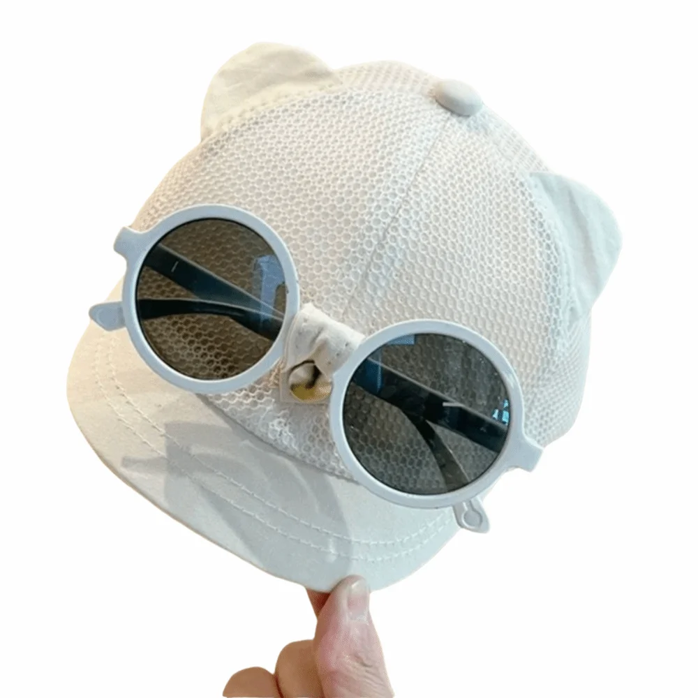 Thin Mesh Children's Hat with Sunglasses Cat Ear Adjustable Baseball Cap Lightweight Breathable Duck Tongue Cap Camping