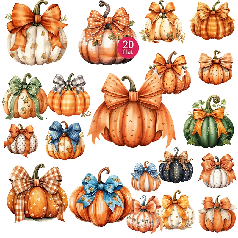 20pcs 2D flat, Autumn Retro Watercolor Pumpkin Stickers, Bow DIY Decor, Suitable for diaries and DIY scrapbook stickers