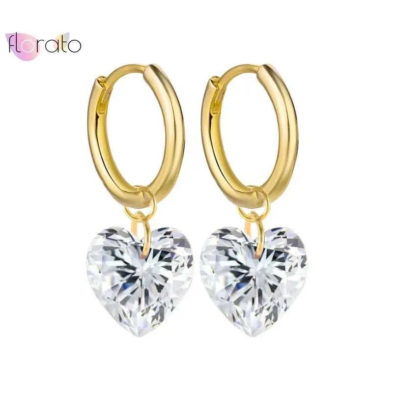 

925 Sterling Silver Needle Versatile Transparent Colorful Heart-shaped Zircon Pendant Women's Wedding Earrings Jewelry Gifts