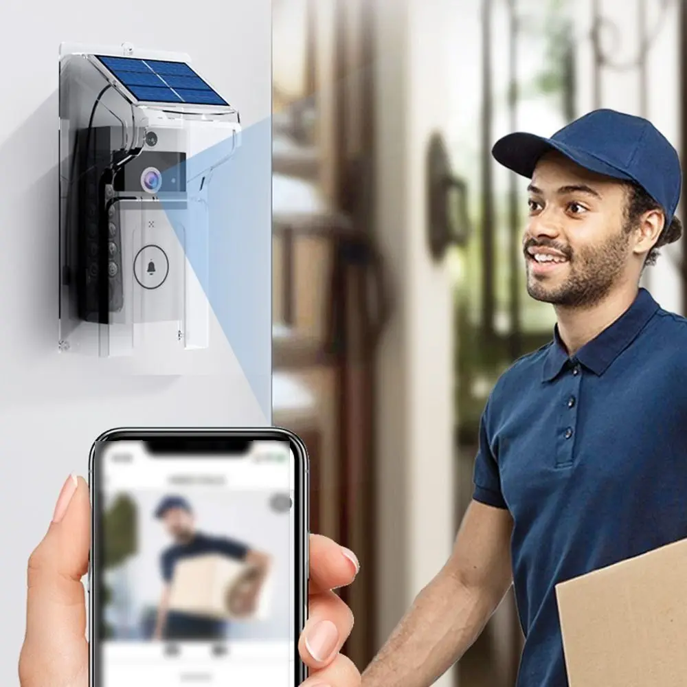Waterproof Visual Intercom Doorbell Solar Power Home Security Smart Home Doorbell Wireless HD Front Door Camera Indoor Outdoor