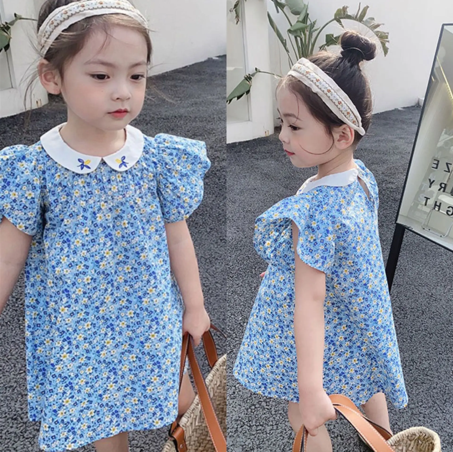 Children's Floral Dress Summer Style Embroidered Doll Collar Girls' Sweet Dress Baby Kids Dress