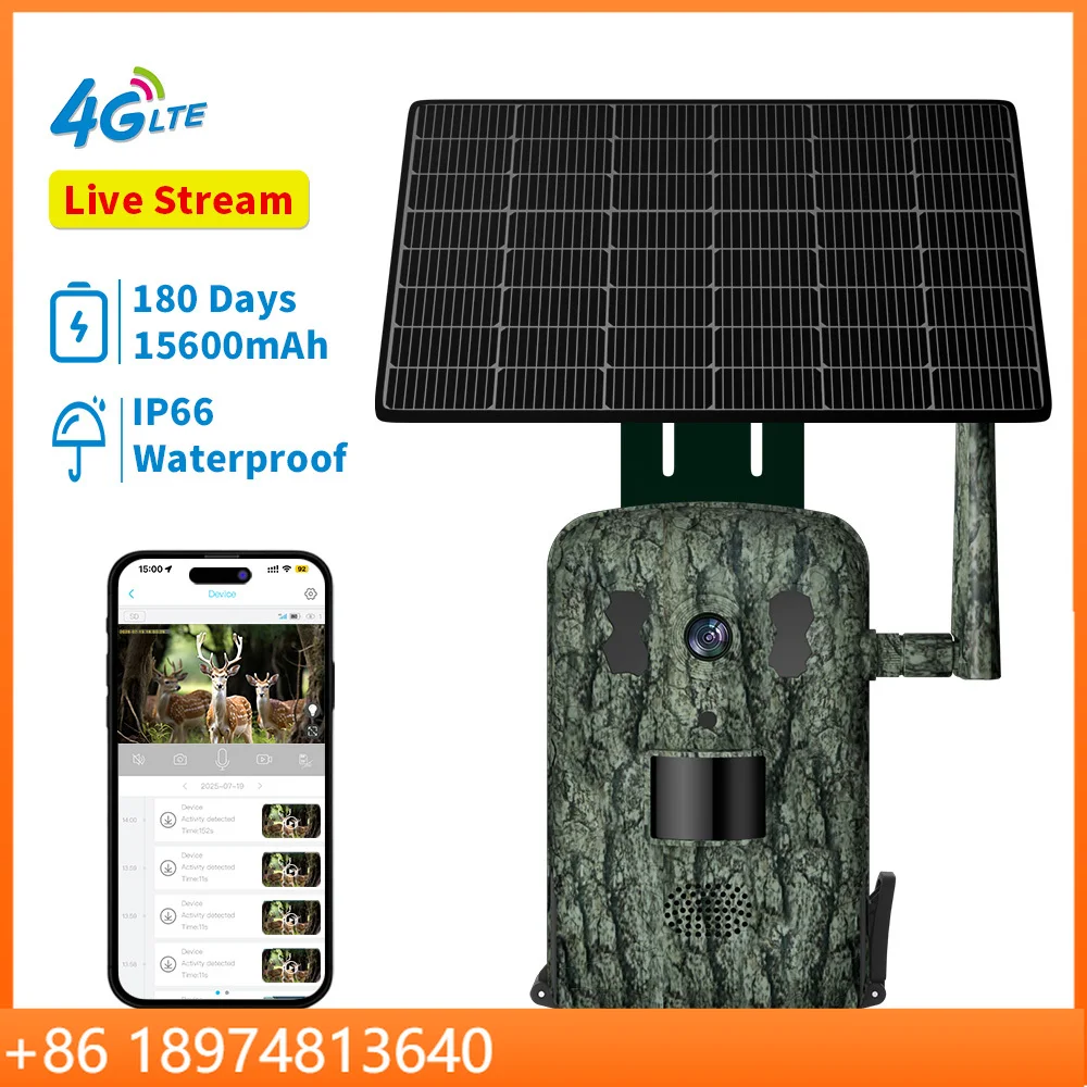 

A8 Wild Hunting Camera 4G Lte Trail Camera SIM Wireless 940 No Glow Night Vision Camera For Hunting Green Camo With Solar Panel