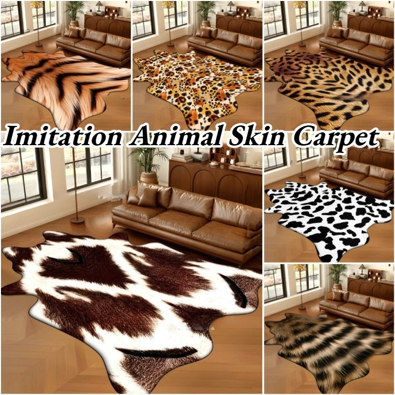 1pcs Imitation Animal Skin Carpet Non-slip Cow Zebra Striped Area Rugs and Carpets for Home Living Room Bedroom Floor Decor Mat