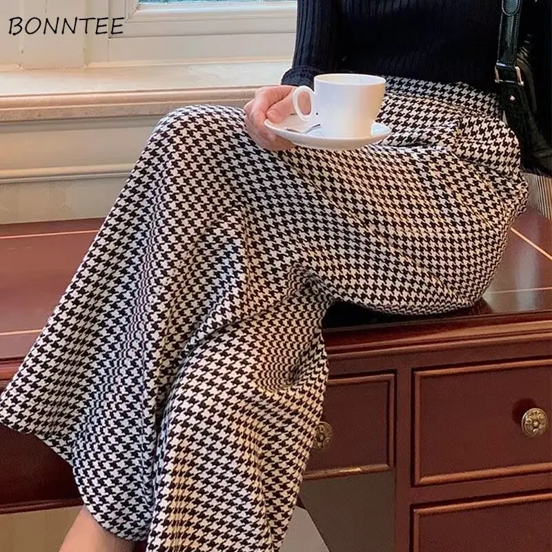 

Plaid Pants Women Wide Leg Trousers Baggy S-3XL Elegant High Waist Pantalones Personal Korean Fashion Clothes Designer Temper