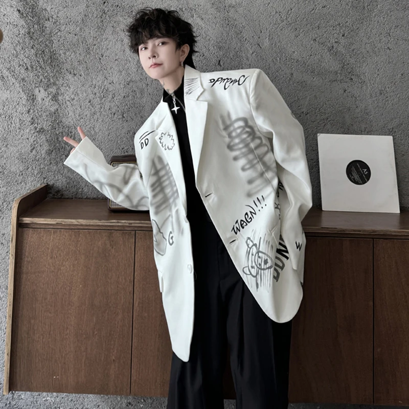 LUZHEN Letter Geometric Pattern Suit Jacket Personalized Scrawl Design Original Street Coats Trendy Men\'s Blazers Autumn LZ4932