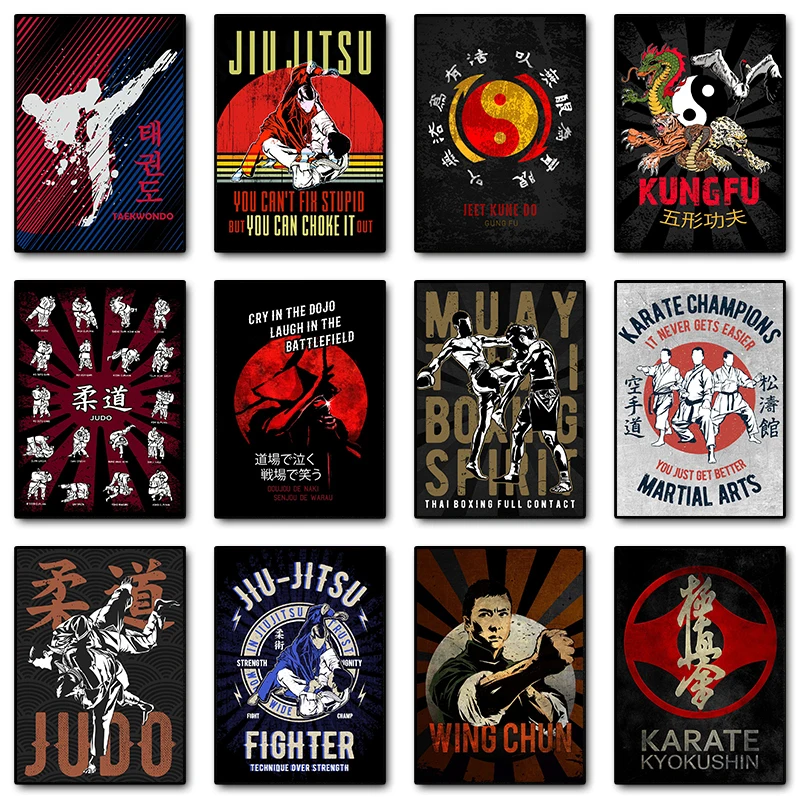 Kampfkunst Werbung Design Druck Poster Muay Thai Judo Karate Taekwondo Leinwand Malerei Pub Club Jiu-Jitsu Raum Wand dekoration