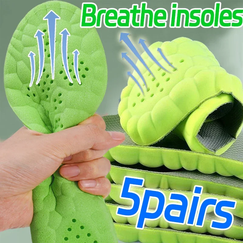 

5 Pairs Breathable Deodorant Shoes Insole Cushion Insole Shock Absorption Cushion Men Women Duty Support Pain Relief Shoe Pads