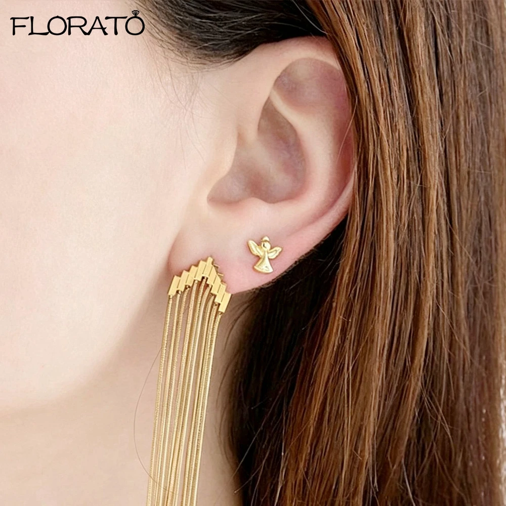925 Sterling Silver Needle Mini Lucky Angel Stud Earring for Women Fashion Gold Color Small Earrings Fine Jewelry Accessory Gift