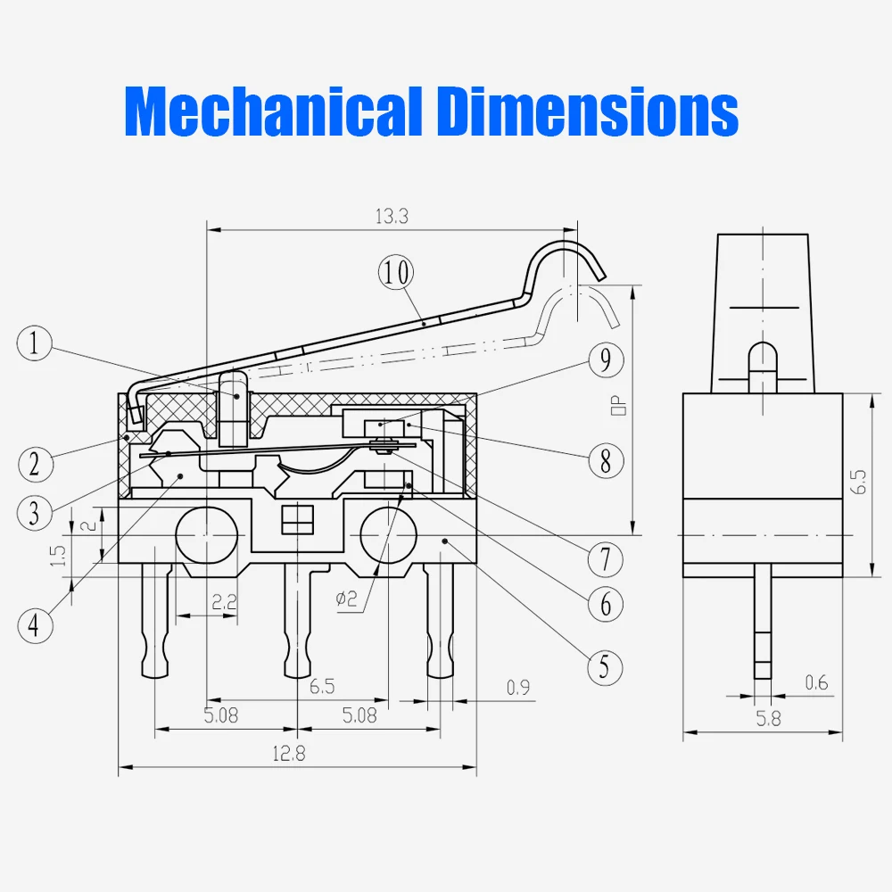 50 PCS KW10-Z6P150 150g Força de Operação Kw3 10A Micro Interruptor Microinterruptor