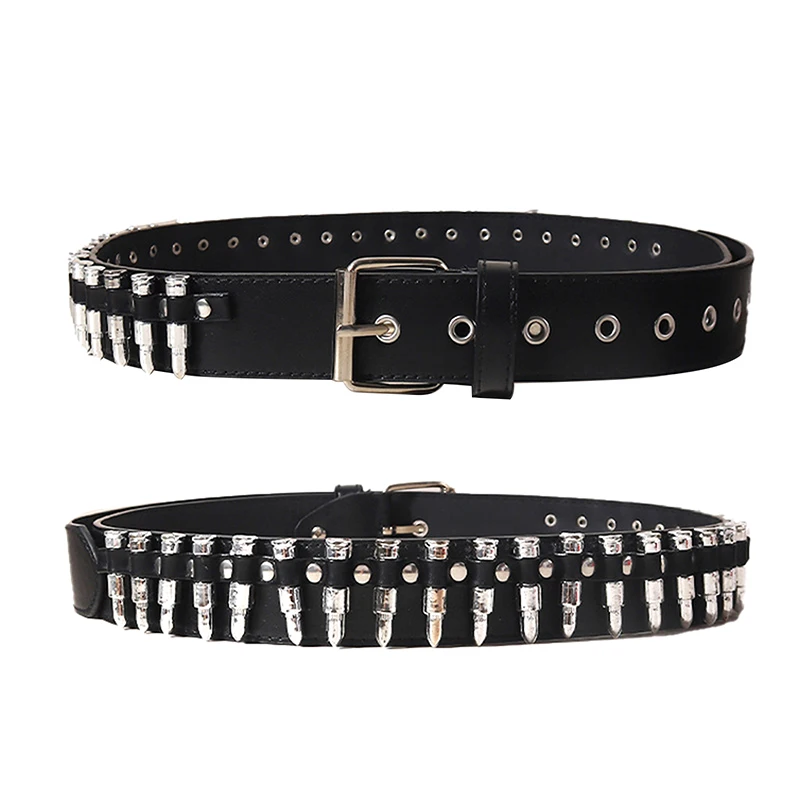 Cinturón decorativo de bala hueca con remaches para mujer, cinturón negro Punk ajustable con tachuelas de cuero de moda, gótico, Rock salvaje, 1 ud.