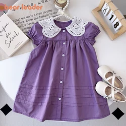 Bear Leader Girls Summer Dress Lace Collar Puff Sleeved Elegant Baby Kids Princess Birthday Dresses Children Clothes Vestidos