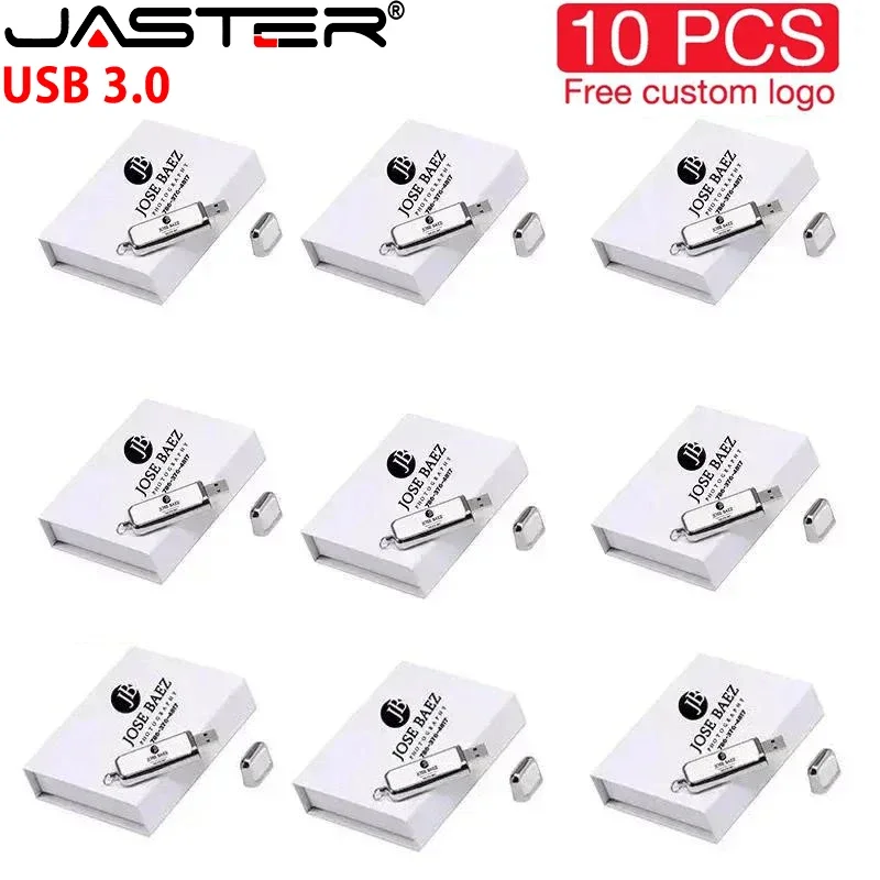

JASTER 10PCS/LOT Leather USB 3.0 Flash Drive 128GB Free Color Printing LOGO 64GB High Speed Memory Stick with Box 16gb Pen Drive