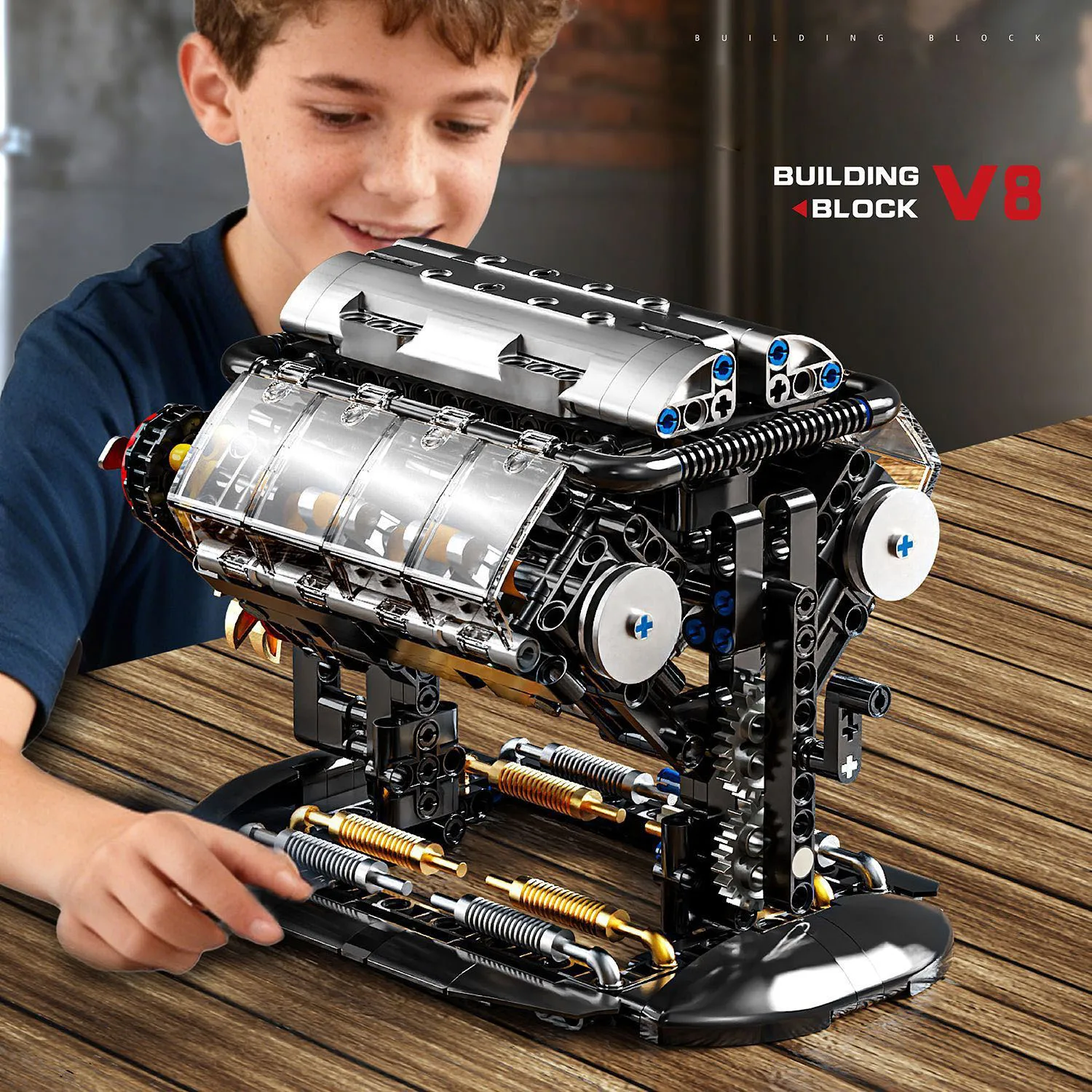 Technical Racing Electric Motor Building Block V8 Engine Model Super Sport Car Batterypowered Toys Collection For Gifts view 5