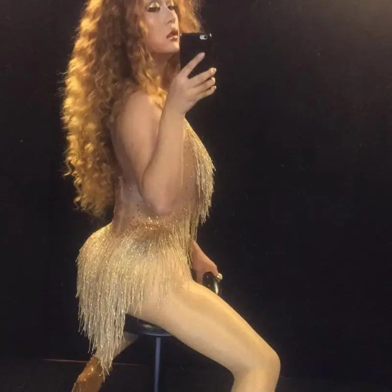 652F Nữ Phòng Khiêu Vũ Trang Phục Kim Sa Lấp Lánh Tua Rua Đầm Halterneck Nhảy Latin Đầm Hở Lưng Viền Đầm Nhảy Latin Đầm