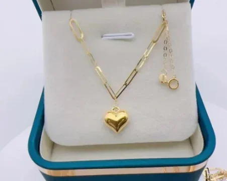 18k real gold necklace for women au750 jewelry fine gold heart pendant necklaces gift for girls O shape chains