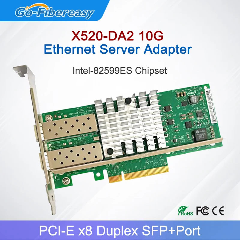 

X520-DA2 10Gb Ethernet Server Card PCI Express 2.0x8 Intel-82599ES Chipset Dual SFP+ Port PCIe Fiber Optic Network Adapter NIC