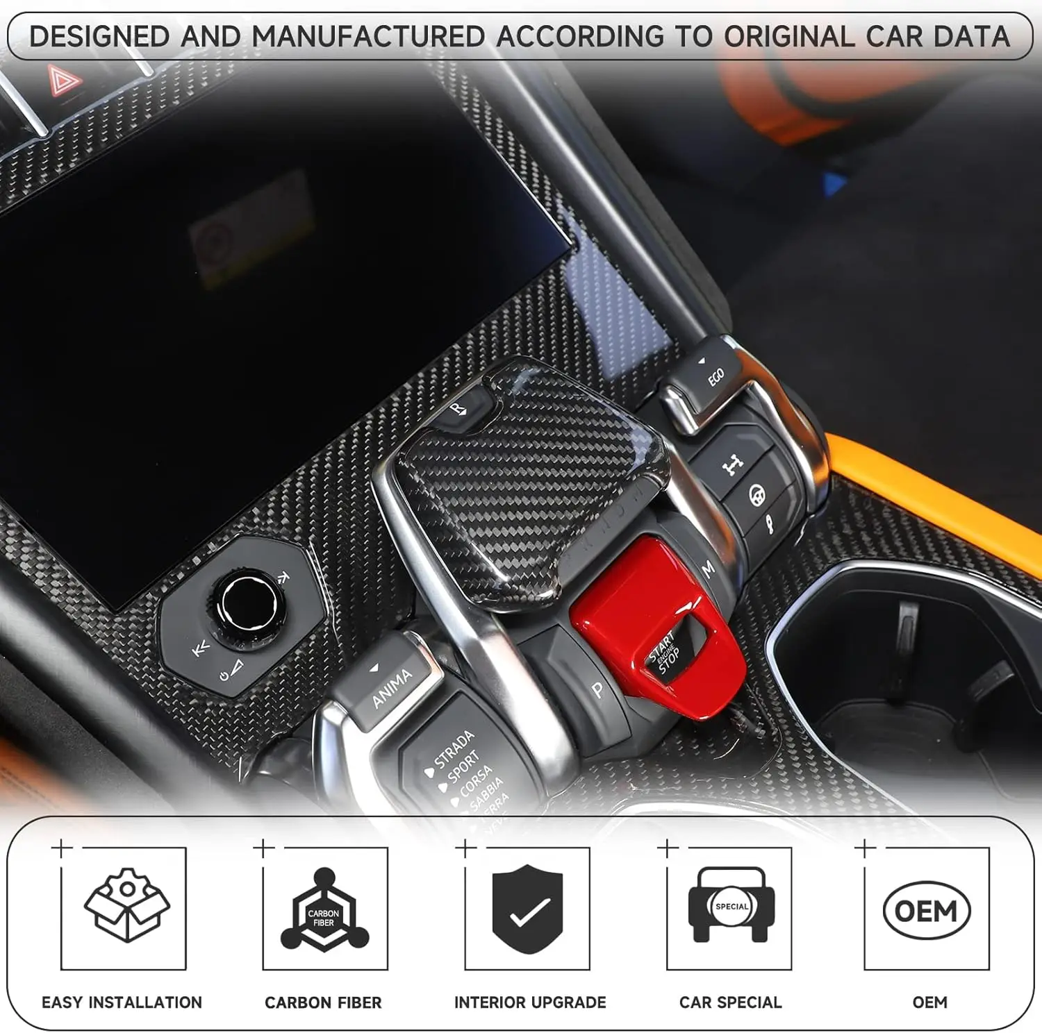 

Автомобильная кнопка из углеродного волокна, электронная рамка ручного тормоза, накладка для Lamborghini Urus 2018-2023, декоративные аксессуары для интерьера