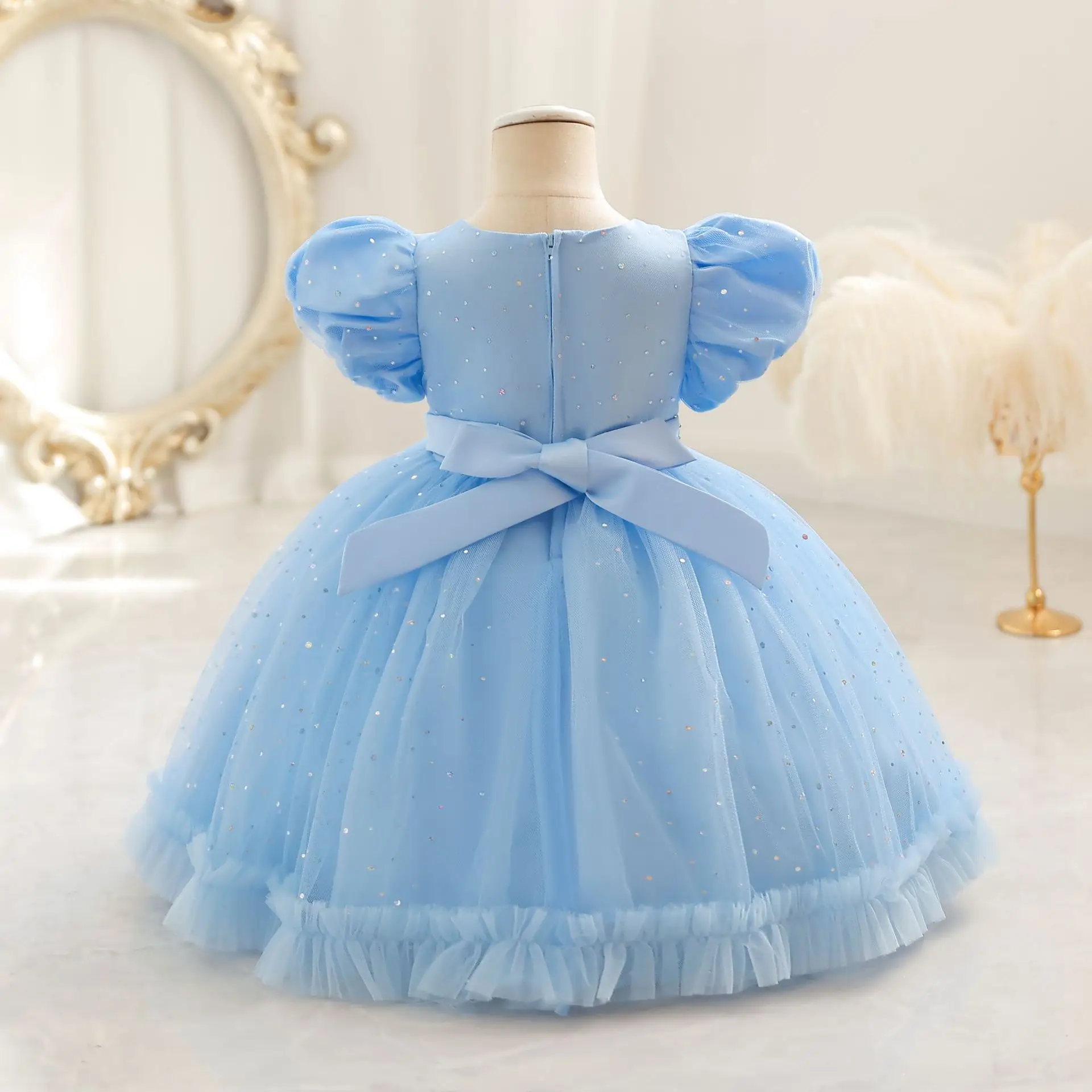 6M-5Y First Birthday Dress For Christmas Sleeveless Sequines Toddler Girl Dresses White Lace Baby Frocks Kids Party Gowns 아기원피스