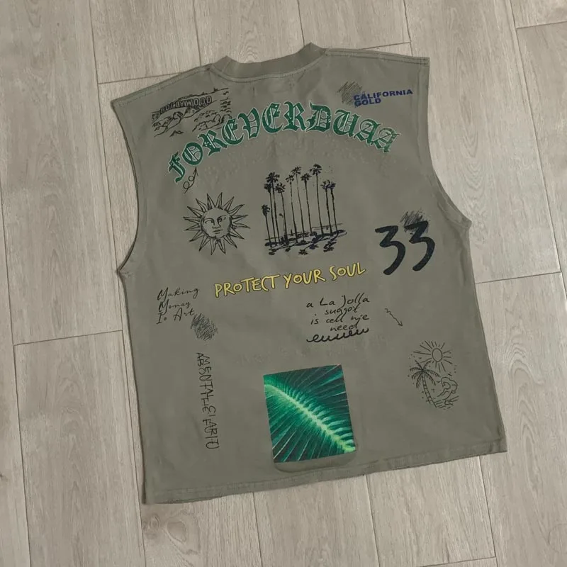 High Quality Rhinestone Breathable Printed Short Sleeved Summer Fashion Casual Retro Damaged Vest Duaa T-shirt