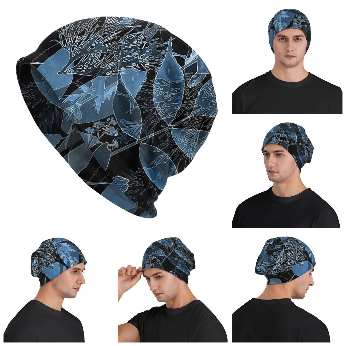 

Blue Leaf Warm Knitted Cap Hip Hop Bonnet Hat Autumn Winter Outdoor Beanies Hats for Unisex Adult