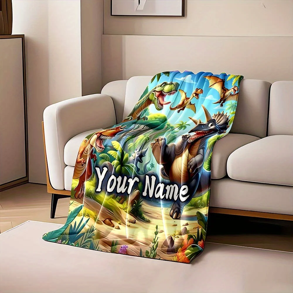 Adorable Dinosaur Throw Blanket Plush Fleece Jungle Nursery Bed Decor Kids Room Accent Gift for Boy Girl